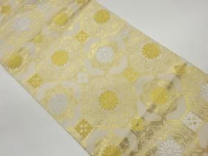 蜀江文に菊模様織出し開き名古屋帯（額縁仕立て）